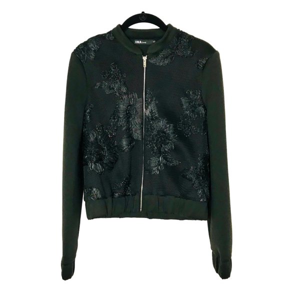 Ina Jackets & Blazers - INA Bomber Jacket Black with Floral embroidered Detail S